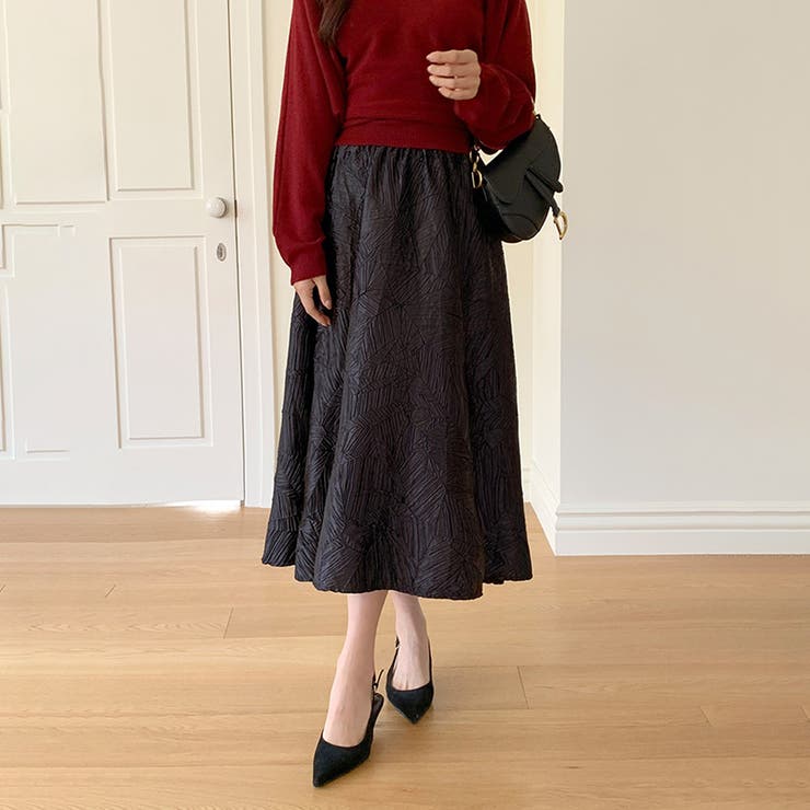 大人上品に着映えるジャガードスカート フレアスカート オフィスカジュアル | COCOMOMO | 詳細画像6 