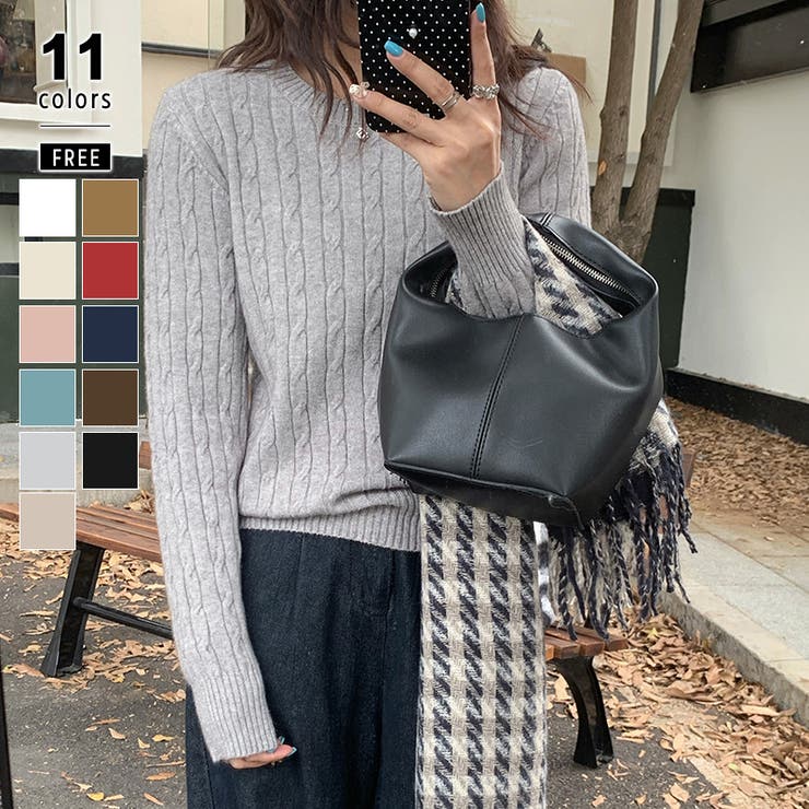 グレー | 【11色展開】ケーブル編みニット ケーブルニット ニットセーター | COCOMOMO