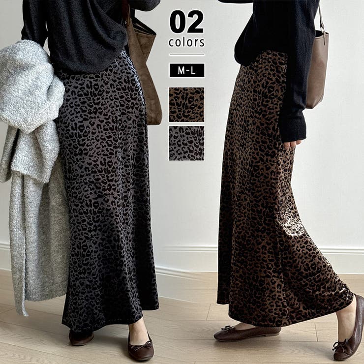 レオパードベロアスカート ベロアスカート ヒョウ柄スカート[品番
