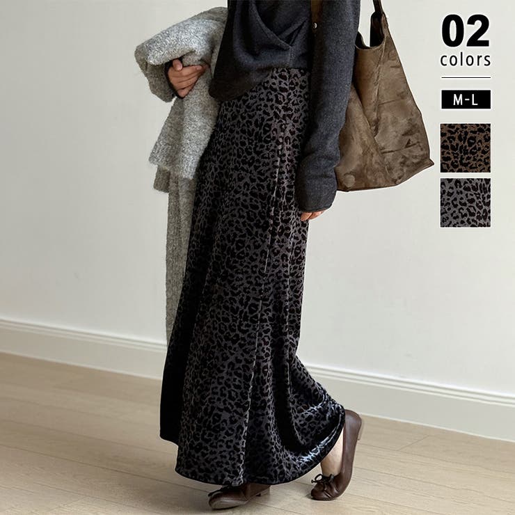 グレー | レオパードベロアスカート ベロアスカート ヒョウ柄スカート | COCOMOMO