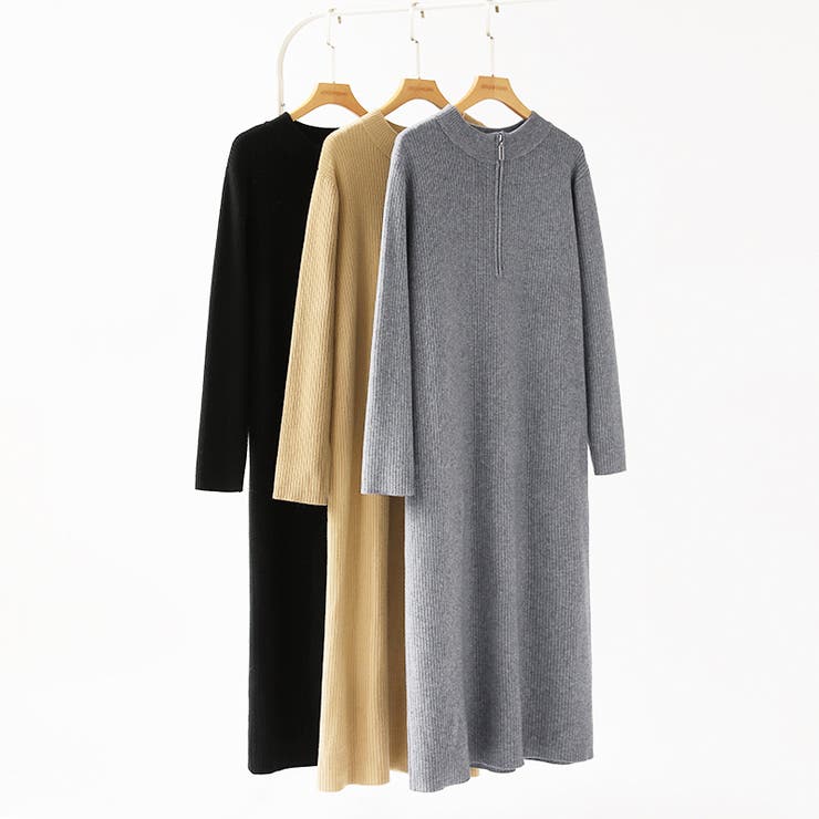 ハーフジップワンピース ニットワンピース リブニット | COCOMOMO | 詳細画像26 