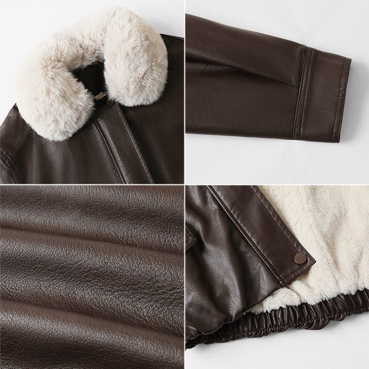 ふわふわファー付きレザーブルゾン フェイクレザーブルゾン 裏起毛 | COCOMOMO | 詳細画像21 