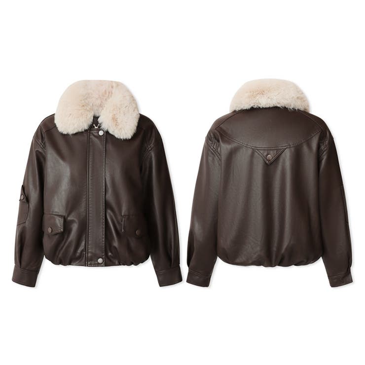 ふわふわファー付きレザーブルゾン フェイクレザーブルゾン 裏起毛 | COCOMOMO | 詳細画像25 