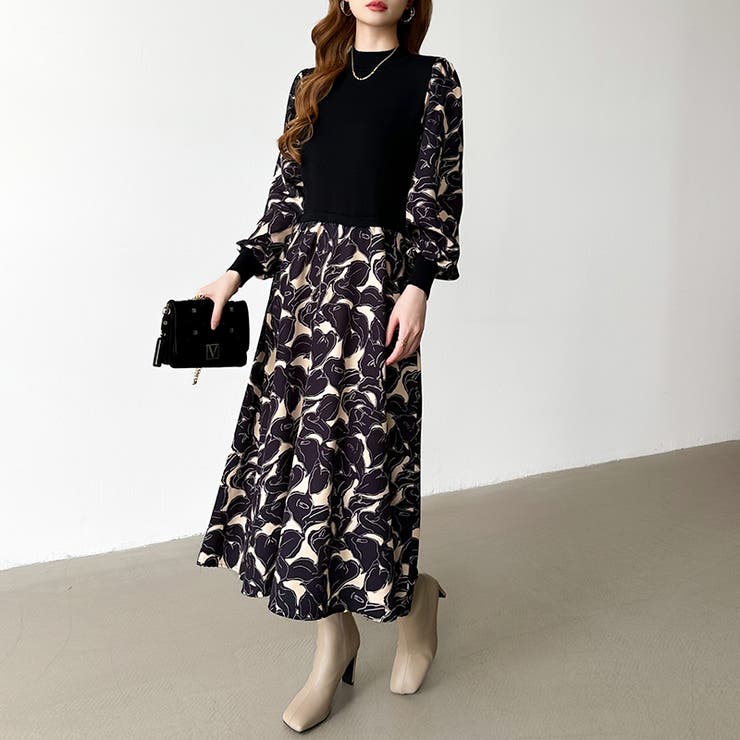 ボタニカル柄ドッキングワンピース ドッキングワンピース オフィスカジュアル | COCOMOMO | 詳細画像12 