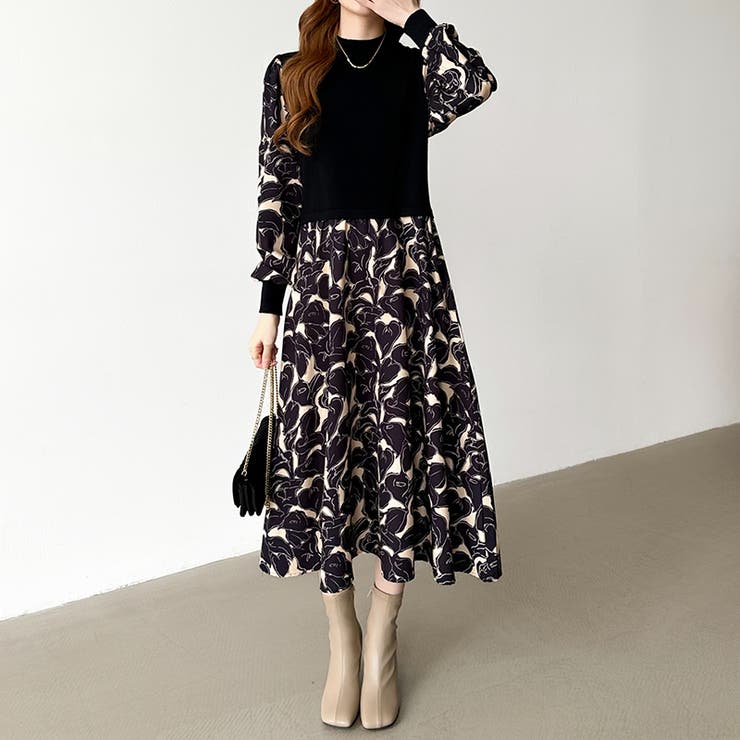 ボタニカル柄ドッキングワンピース ドッキングワンピース オフィスカジュアル | COCOMOMO | 詳細画像15 