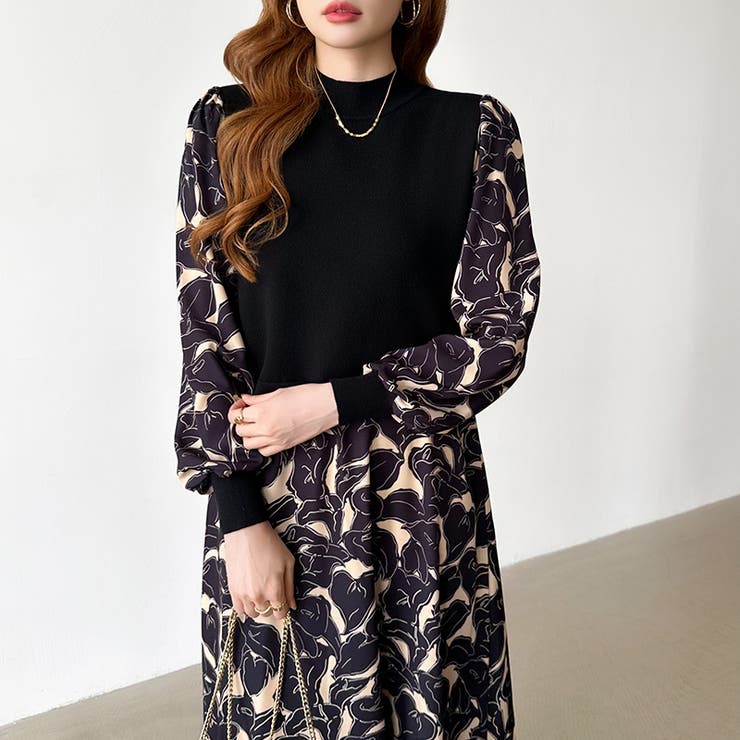 ボタニカル柄ドッキングワンピース ドッキングワンピース オフィスカジュアル | COCOMOMO | 詳細画像16 