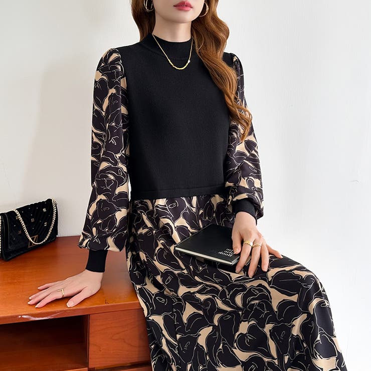 ボタニカル柄ドッキングワンピース ドッキングワンピース オフィスカジュアル | COCOMOMO | 詳細画像18 