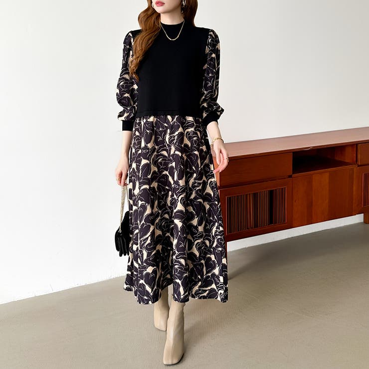 ボタニカル柄ドッキングワンピース ドッキングワンピース オフィスカジュアル | COCOMOMO | 詳細画像19 