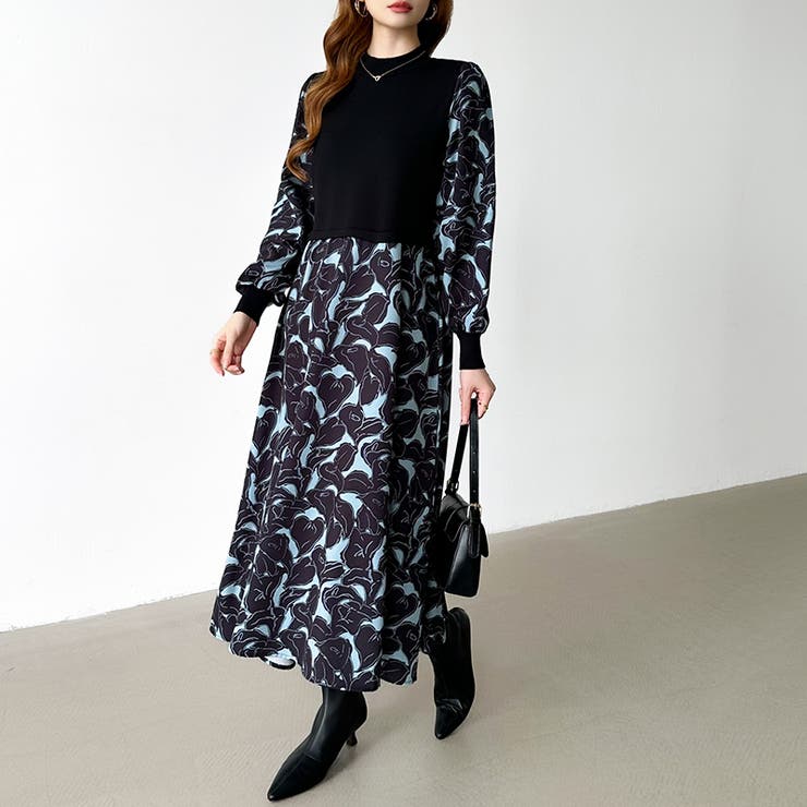 ボタニカル柄ドッキングワンピース ドッキングワンピース オフィスカジュアル | COCOMOMO | 詳細画像3 