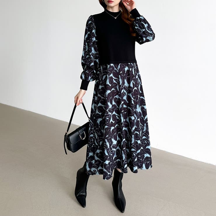 ボタニカル柄ドッキングワンピース ドッキングワンピース オフィスカジュアル | COCOMOMO | 詳細画像5 