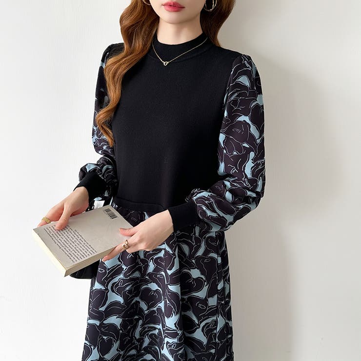 ボタニカル柄ドッキングワンピース ドッキングワンピース オフィスカジュアル | COCOMOMO | 詳細画像6 