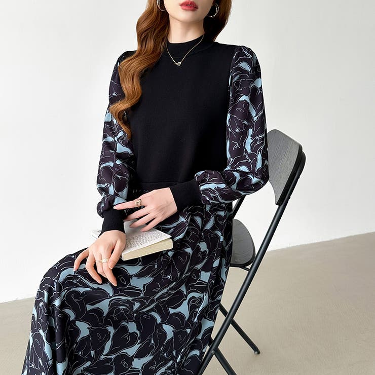 ボタニカル柄ドッキングワンピース ドッキングワンピース オフィスカジュアル | COCOMOMO | 詳細画像8 