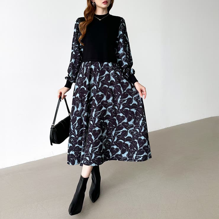 ボタニカル柄ドッキングワンピース ドッキングワンピース オフィスカジュアル | COCOMOMO | 詳細画像9 