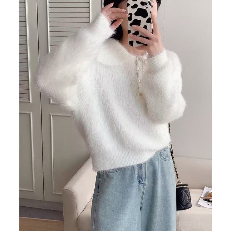 ふわふわシャギーポロニット シャギーニット 韓国ファッション | COCOMOMO | 詳細画像2 