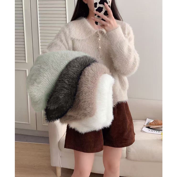 ふわふわシャギーポロニット シャギーニット 韓国ファッション | COCOMOMO | 詳細画像8 