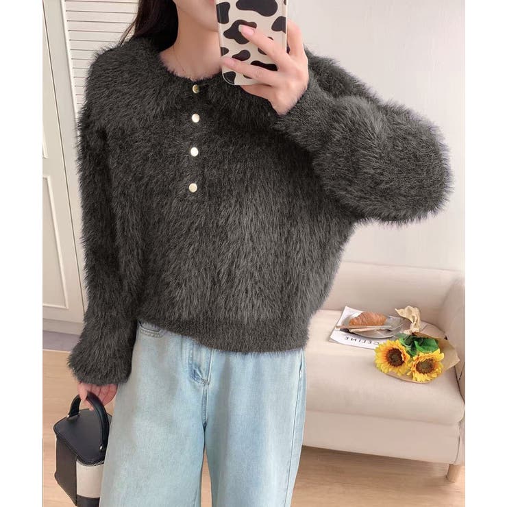 ふわふわシャギーポロニット シャギーニット 韓国ファッション | COCOMOMO | 詳細画像9 