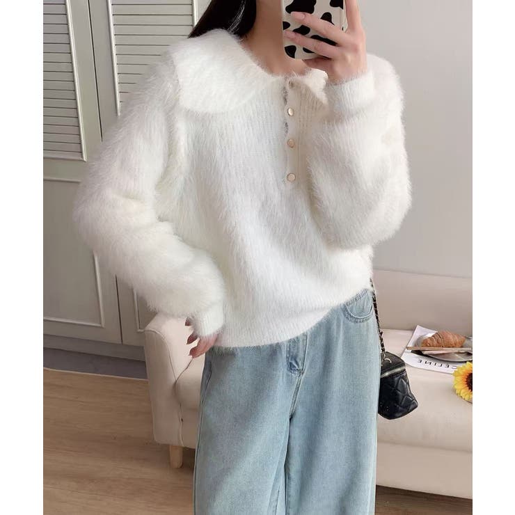 ふわふわシャギーポロニット シャギーニット 韓国ファッション | COCOMOMO | 詳細画像3 