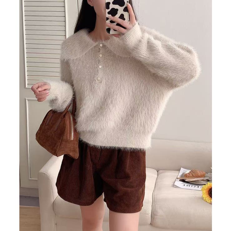 ふわふわシャギーポロニット シャギーニット 韓国ファッション | COCOMOMO | 詳細画像7 