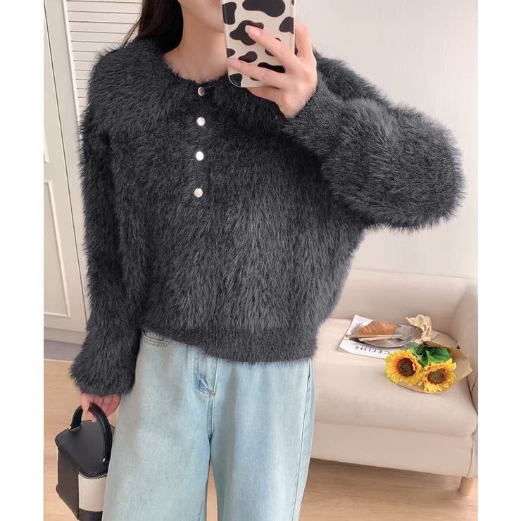 ふわふわシャギーポロニット シャギーニット 韓国ファッション | COCOMOMO | 詳細画像9 