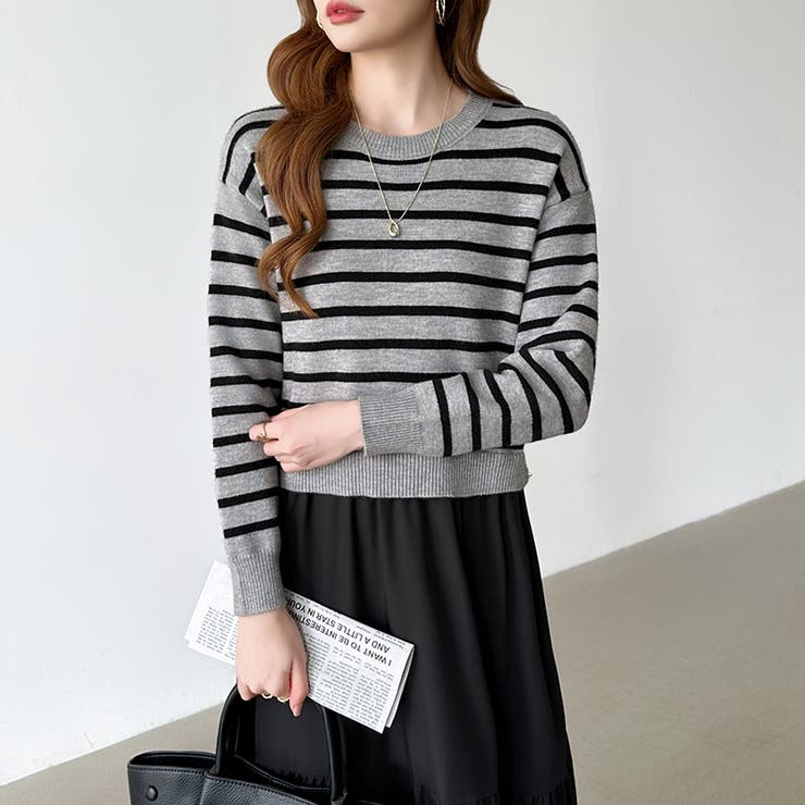 ボーダーニットドッキングワンピース ワンピース ティアードワンピース | COCOMOMO | 詳細画像15 