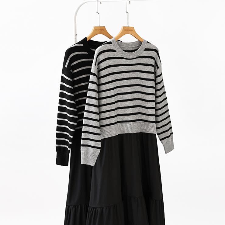 ボーダーニットドッキングワンピース ワンピース ティアードワンピース | COCOMOMO | 詳細画像20 