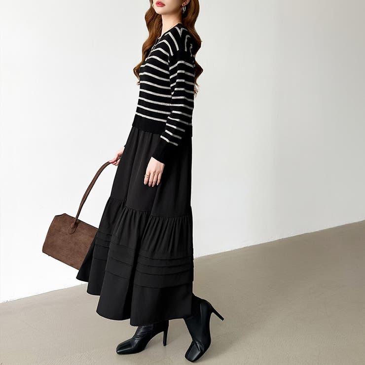 ボーダーニットドッキングワンピース ワンピース ティアードワンピース | COCOMOMO | 詳細画像4 