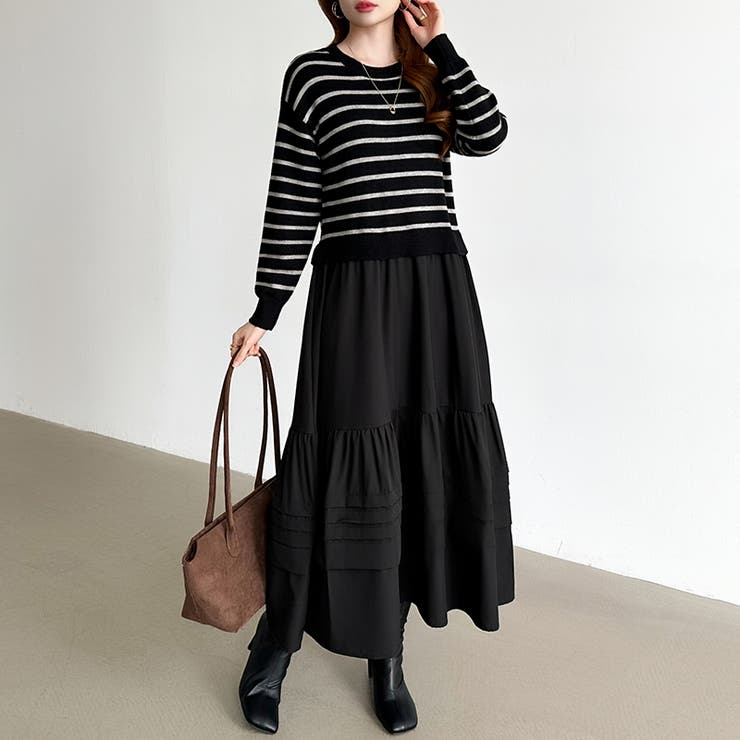 ボーダーニットドッキングワンピース ワンピース ティアードワンピース | COCOMOMO | 詳細画像5 