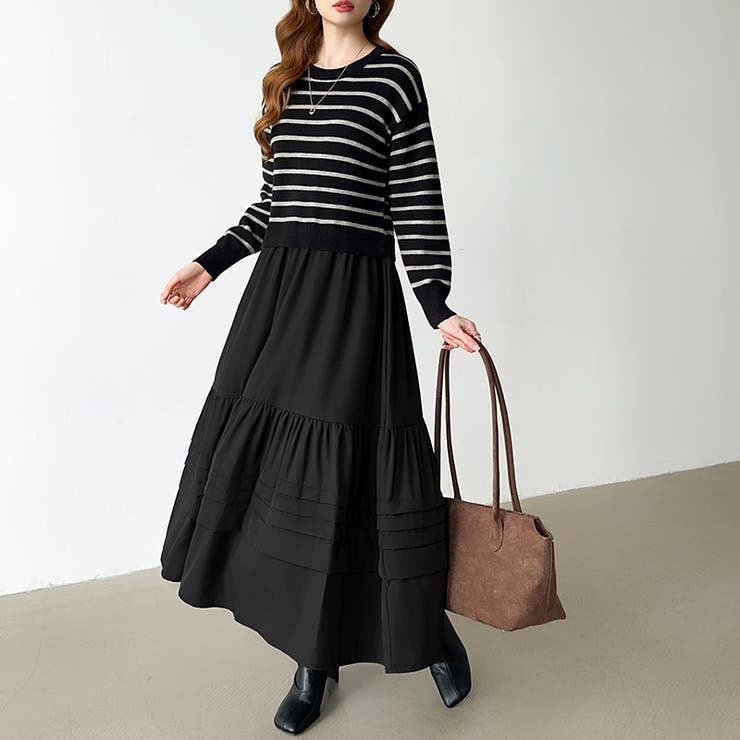 ボーダーニットドッキングワンピース ワンピース ティアードワンピース | COCOMOMO | 詳細画像6 