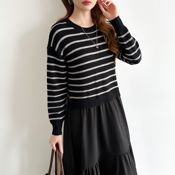 ボーダーニットドッキングワンピース ワンピース ティアードワンピース | COCOMOMO | 詳細画像7 