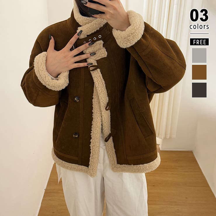 ブラウン | ムートンボアジャケット フェイクムートン ボアジャケット | COCOMOMO