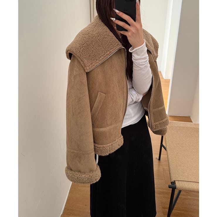 ビッグカラームートンジャケット フェイクムートン ボアジャケット | COCOMOMO | 詳細画像12 