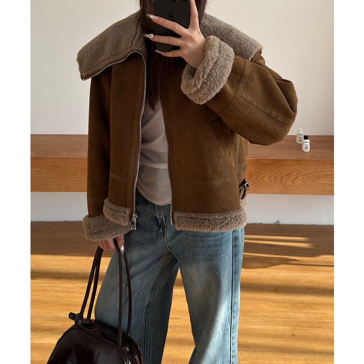 ビッグカラームートンジャケット フェイクムートン ボアジャケット | COCOMOMO | 詳細画像14 