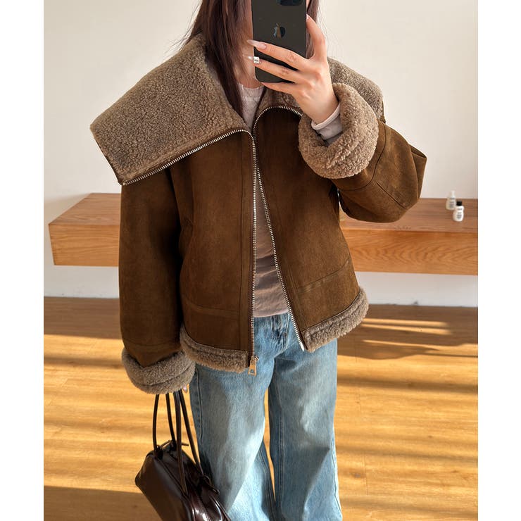 ビッグカラームートンジャケット フェイクムートン ボアジャケット | COCOMOMO | 詳細画像15 