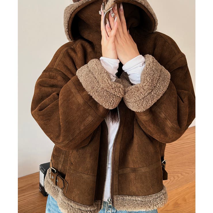 ビッグカラームートンジャケット フェイクムートン ボアジャケット | COCOMOMO | 詳細画像16 