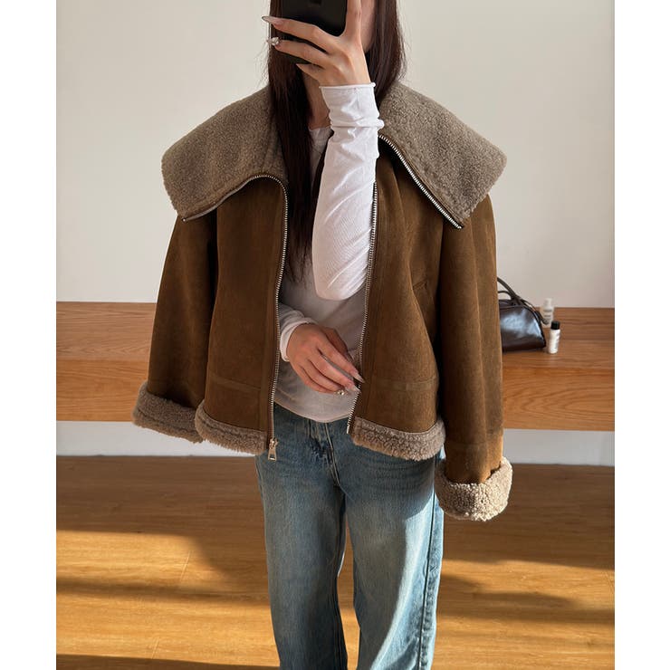 ビッグカラームートンジャケット フェイクムートン ボアジャケット | COCOMOMO | 詳細画像19 