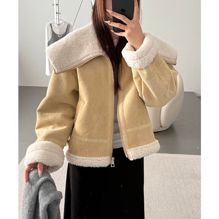 ビッグカラームートンジャケット フェイクムートン ボアジャケット | COCOMOMO | 詳細画像2 