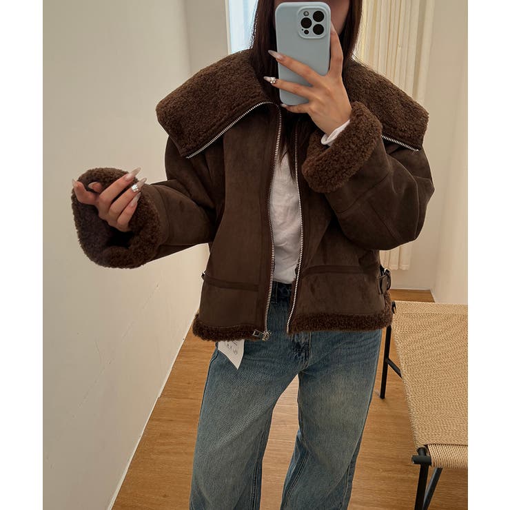 ビッグカラームートンジャケット フェイクムートン ボアジャケット | COCOMOMO | 詳細画像20 