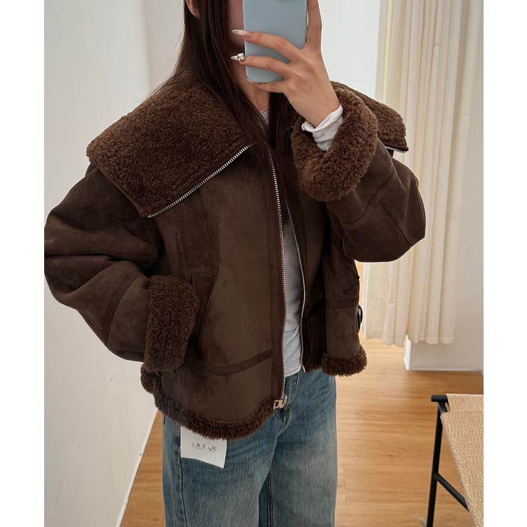 ビッグカラームートンジャケット フェイクムートン ボアジャケット | COCOMOMO | 詳細画像21 