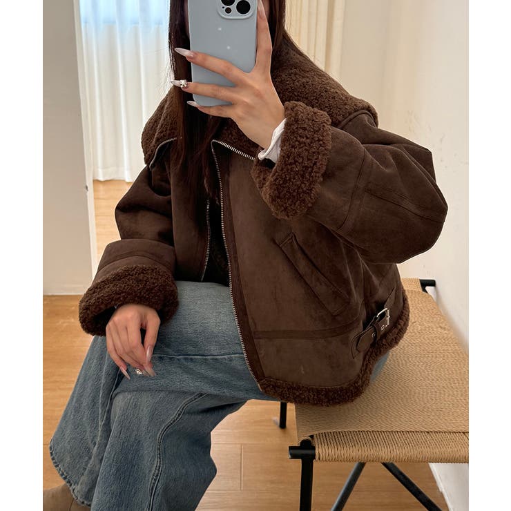 ビッグカラームートンジャケット フェイクムートン ボアジャケット | COCOMOMO | 詳細画像22 