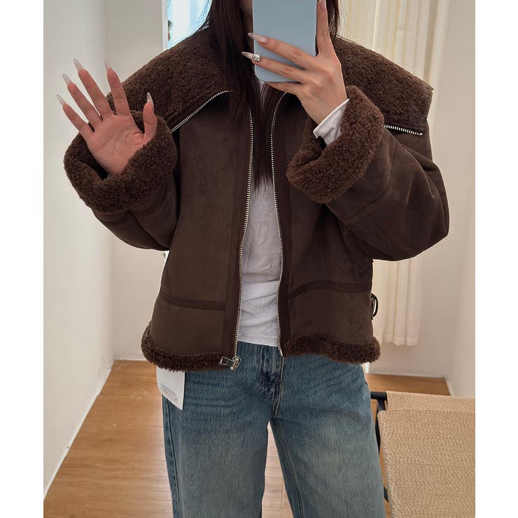 ビッグカラームートンジャケット フェイクムートン ボアジャケット | COCOMOMO | 詳細画像23 