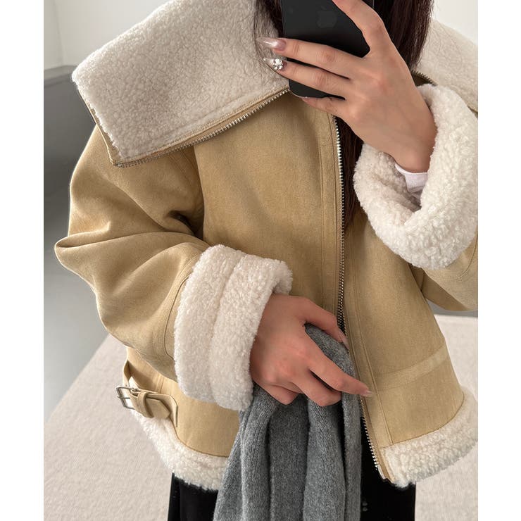 ビッグカラームートンジャケット フェイクムートン ボアジャケット | COCOMOMO | 詳細画像5 