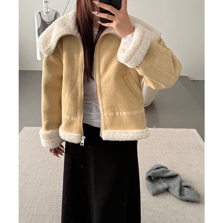 ビッグカラームートンジャケット フェイクムートン ボアジャケット | COCOMOMO | 詳細画像7 