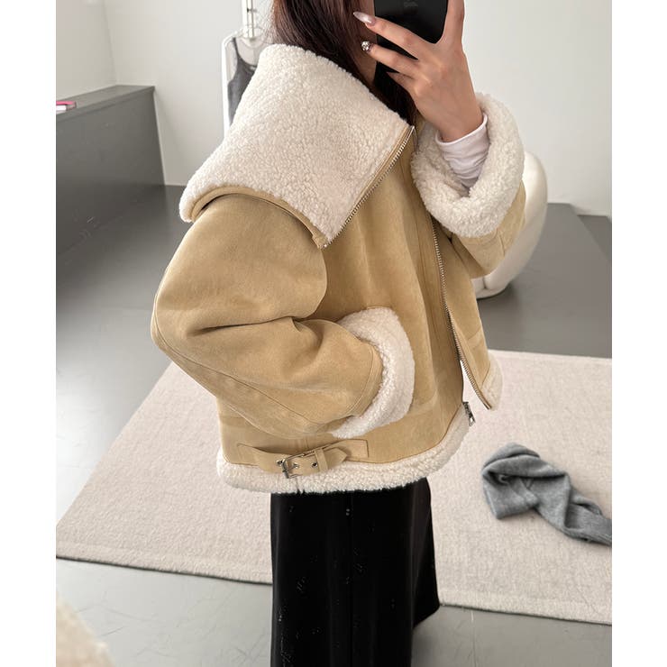 ビッグカラームートンジャケット フェイクムートン ボアジャケット | COCOMOMO | 詳細画像8 