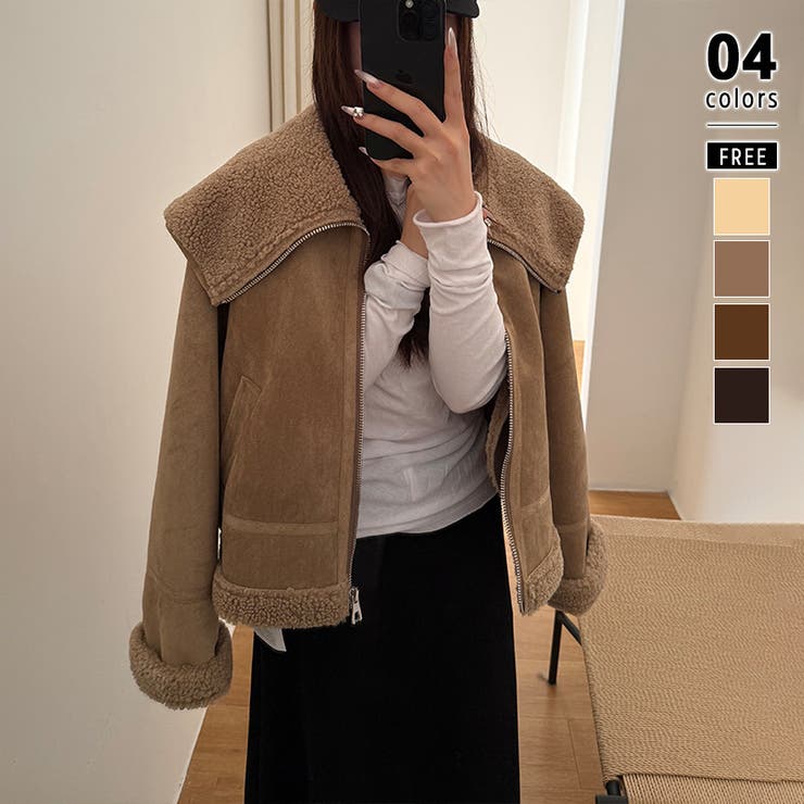 ライトブラウン | ビッグカラームートンジャケット フェイクムートン ボアジャケット | COCOMOMO