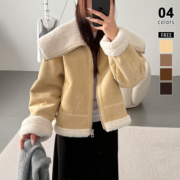 イエロー | ビッグカラームートンジャケット フェイクムートン ボアジャケット | COCOMOMO