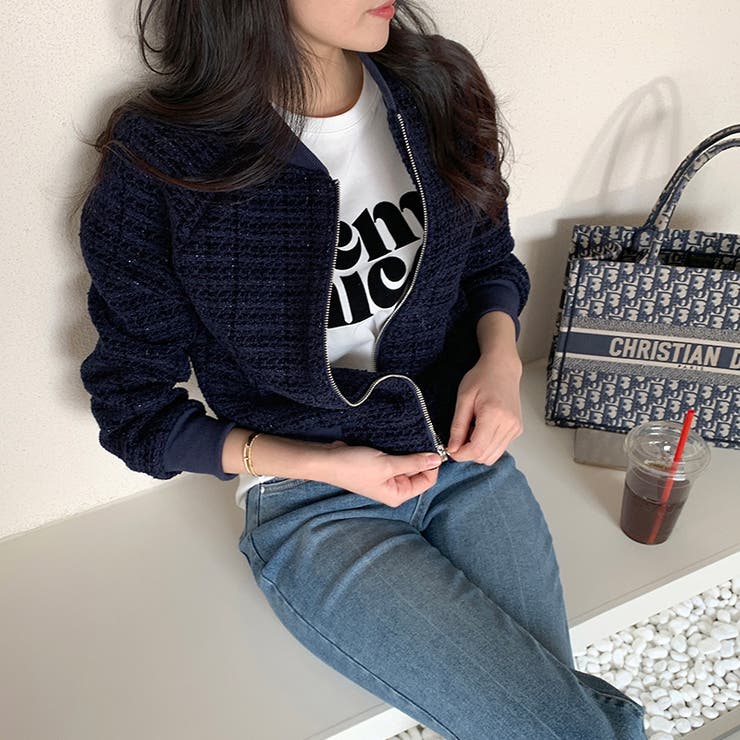 ツイードブルゾン ノーカラージャケット ブルゾン | COCOMOMO | 詳細画像3 