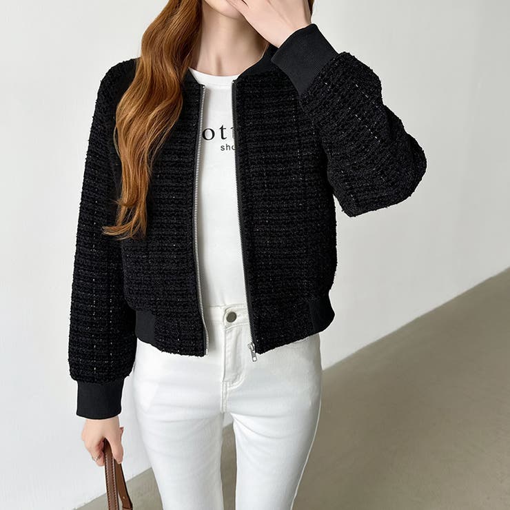 ツイードブルゾン ノーカラージャケット ブルゾン | COCOMOMO | 詳細画像16 