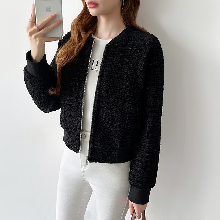 ツイードブルゾン ノーカラージャケット ブルゾン | COCOMOMO | 詳細画像17 