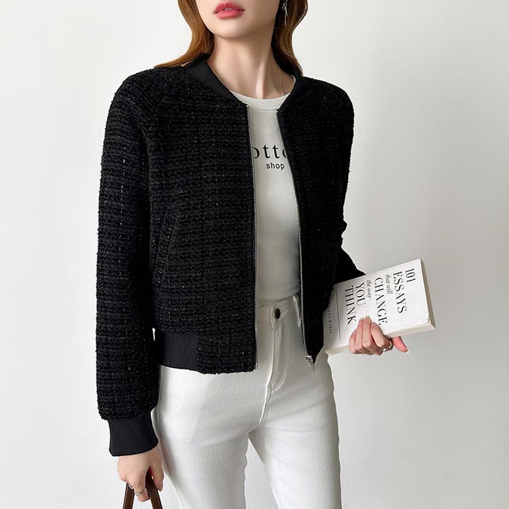 ツイードブルゾン ノーカラージャケット ブルゾン | COCOMOMO | 詳細画像18 