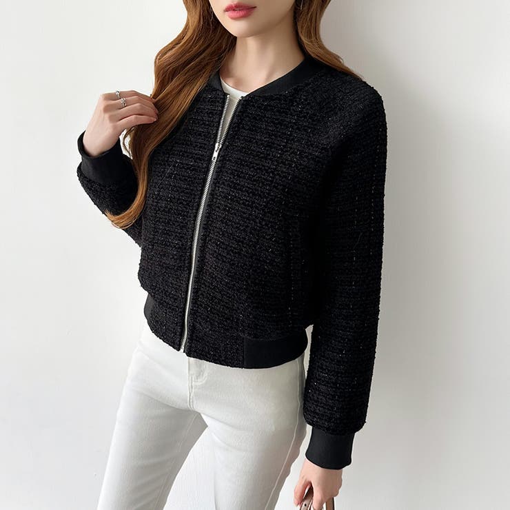 ツイードブルゾン ノーカラージャケット ブルゾン | COCOMOMO | 詳細画像20 